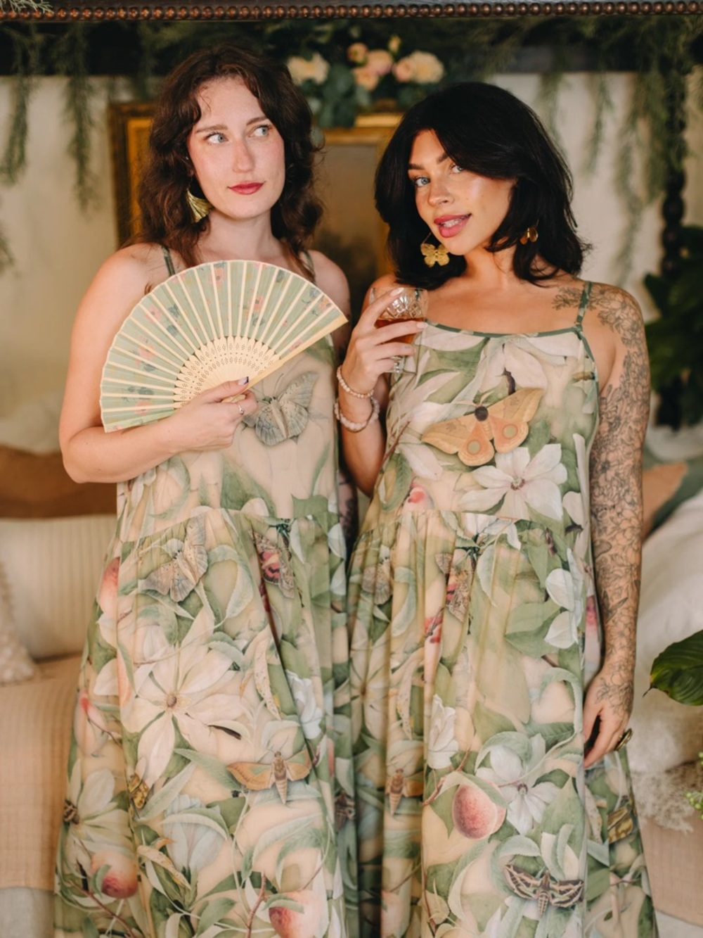 Market of Stars Floral Botanical Green Maxi Dress with Spaghetti Straps